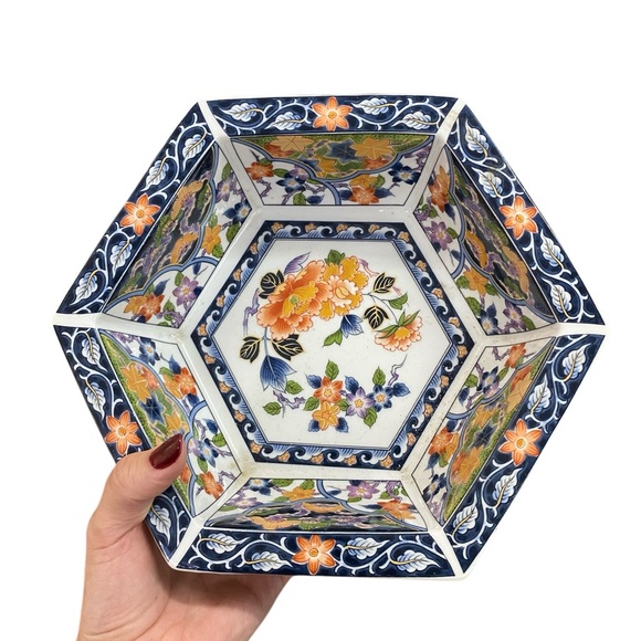 Vintage Imari Japanese Floral Hexagonal Serving Bowl China - Picture 8 of 8